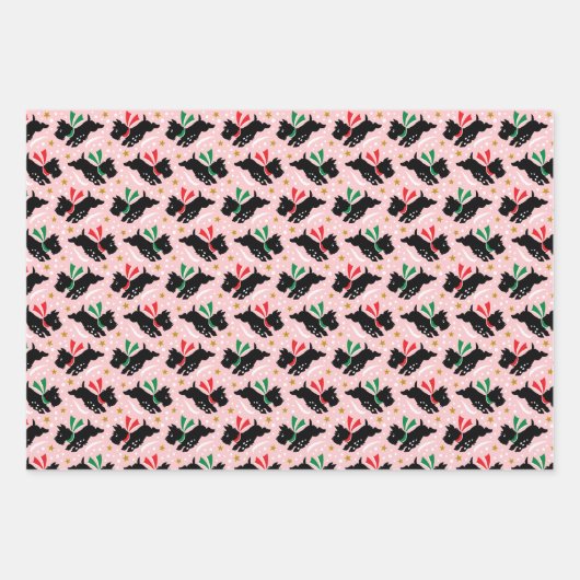 Feuille De Papier Cadeau Joli Scottie Chien Amusant Snow Retro Motif Set (Devant)