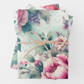 Feuille De Papier Cadeau Joli Shabby Chic Floral Anniversaire (En situation)