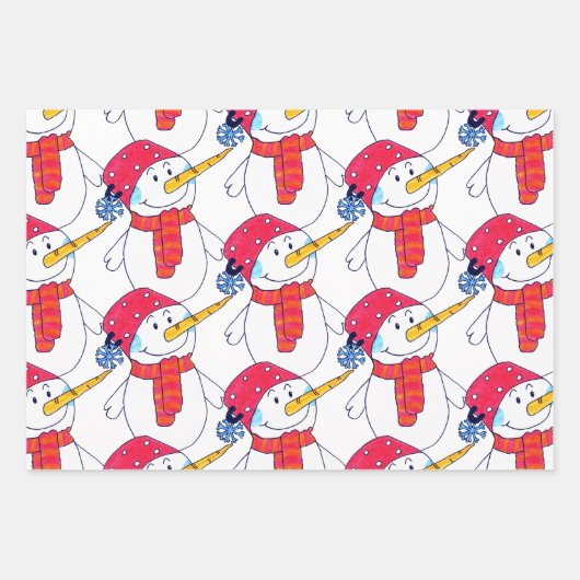 Feuille De Papier Cadeau Joli Snowman et Snowflake Motif Enfants Noël (Devant 2)