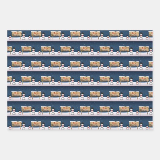 Feuille De Papier Cadeau Joli Snowmen Joyeux sapin de Noël Neige (Devant 2)