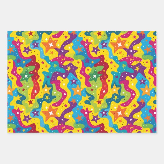 Feuille De Papier Cadeau Joli stars arc-en-ciel enfants motif carrelé (Devant)