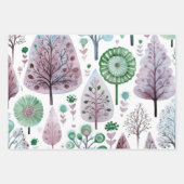 Feuille De Papier Cadeau Jolie aquarelle Noël Arbre pourpre vert (Devant)