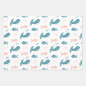 Feuille De Papier Cadeau Jolie baleine bleue et poisson. Animal marin (Devant 2)