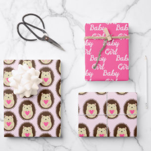 Feuille De Papier Cadeau Jolie Bébé Fille Hérisson Nouveau-Né