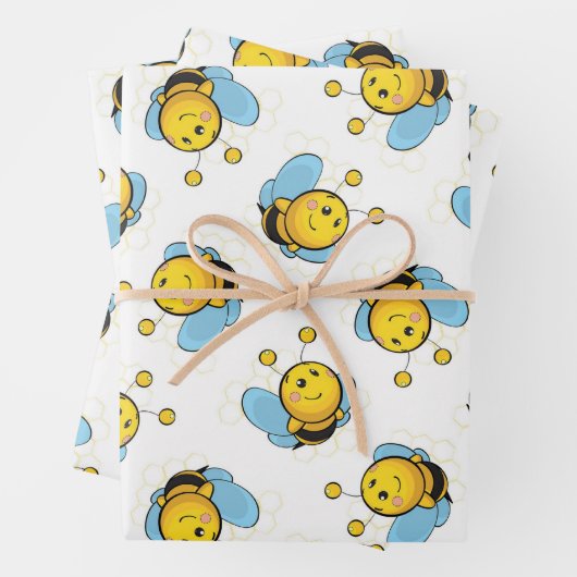 Feuille De Papier Cadeau Jolie bumble motif blanc (En situation)