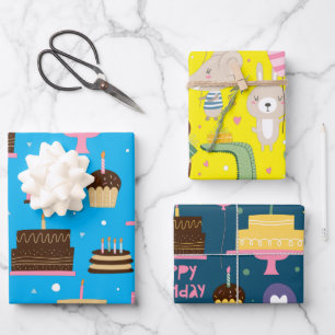 Feuille De Papier Cadeau Jolie couleur Whimsical Animaux d'anniversaire Mot