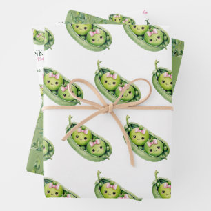 Feuille De Papier Cadeau Jolie Deux Petits Pois Dans Une Fille Rose Fête de