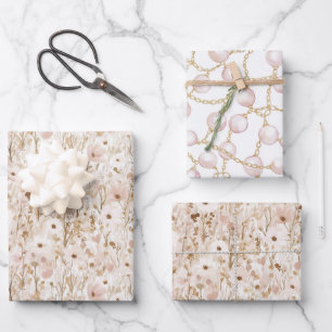 Feuille De Papier Cadeau Jolie douche de mariage florale rose brun