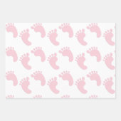 Feuille De Papier Cadeau Jolie Empreinte Bébée Thème Fille Rose (Devant)