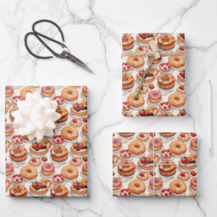 Feuille De Papier Cadeau Jolie fête de beignet carrelé
