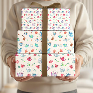 Feuille De Papier Cadeau Jolie fête de thé et motifs de café