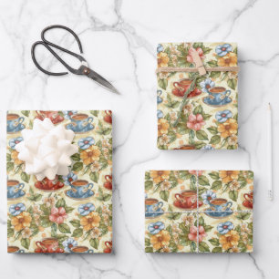 Feuille De Papier Cadeau Jolie fête du thé carrelée