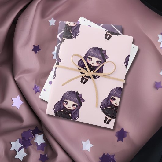 Feuille De Papier Cadeau Jolie fille à points violets