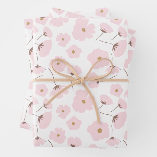 Feuille De Papier Cadeau Jolie Fleur de Pâquerette Pastel Rose (En situation)