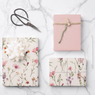 Feuille De Papier Cadeau Jolie Fleurs Roses Rouge Violet Anniversaire