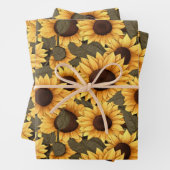 Feuille De Papier Cadeau Jolie illustration de tournesol sur toute l'impres (En situation)