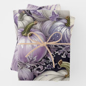 FEUILLE DE PAPIER CADEAU JOLIE LAVENDER PURPLE & WHTE TOMBE CITROUILLES (En situation)