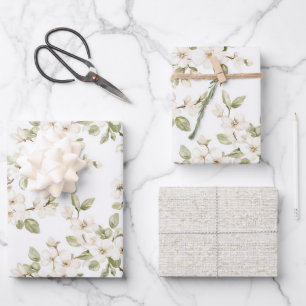 Feuille De Papier Cadeau Jolie Mariage Arbre Fleurissant Crème