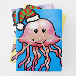 Feuille De Papier Cadeau Jolie méduse de dessin animé festive