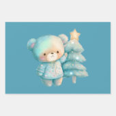 Feuille De Papier Cadeau Jolie Ours et Noël (Devant)