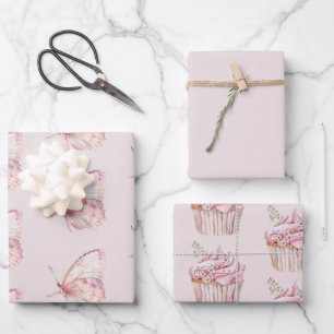 Feuille De Papier Cadeau Jolie Papillons rose Anniversaire