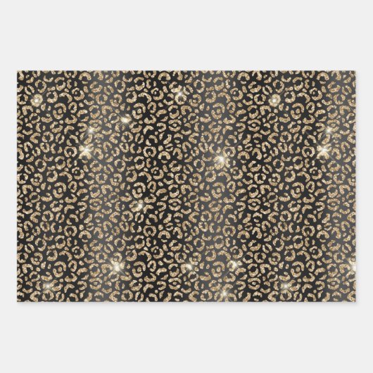 Feuille De Papier Cadeau Jolie Parties scintillant en or Leopard (Devant 3)