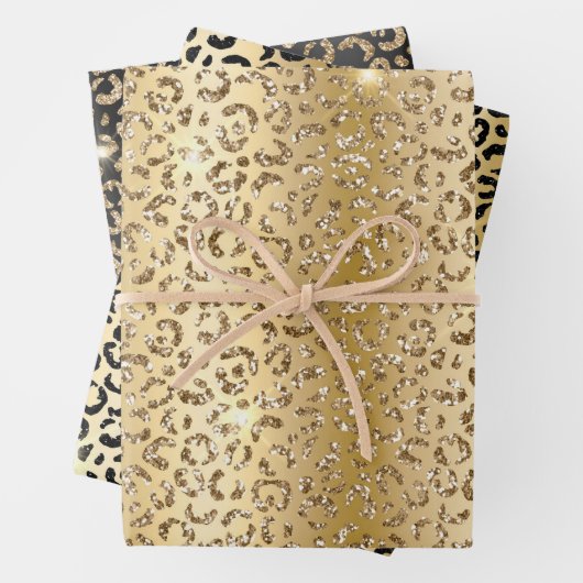 Feuille De Papier Cadeau Jolie Parties scintillant en or Leopard (En situation)