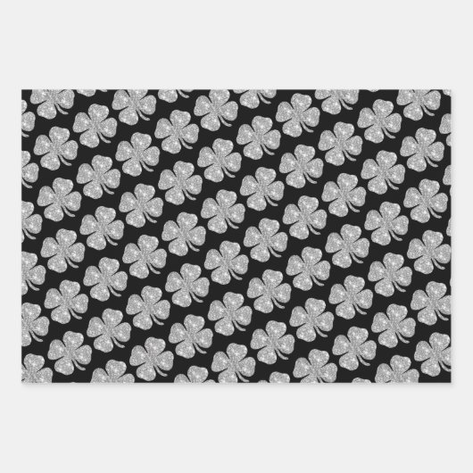 Feuille De Papier Cadeau Jolie Parties scintillant Lucky Clover rose noir b (Devant 3)