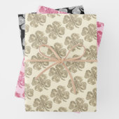Feuille De Papier Cadeau Jolie Parties scintillant Lucky Clover rose noir b (En situation)