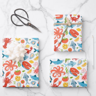 Feuille De Papier Cadeau Jolie plage carrelée fruits de mer motif