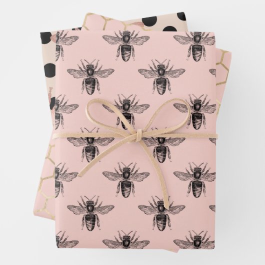 Feuille De Papier Cadeau Jolie princesse Bee rose noir et or (En situation)