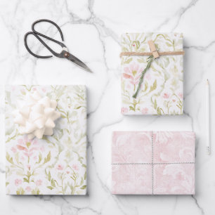 Feuille De Papier Cadeau Jolie Rose Vert Floral Baignoire de Mariage