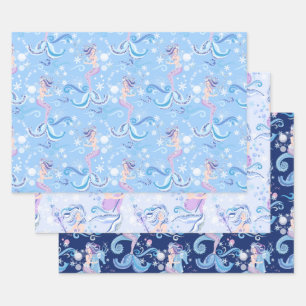 Feuille De Papier Cadeau Jolie sirène bleu pourpre