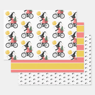 Feuille De Papier Cadeau Jolie Sorcière Chat Noir Cyclisme Noël ÉpoUVantabl