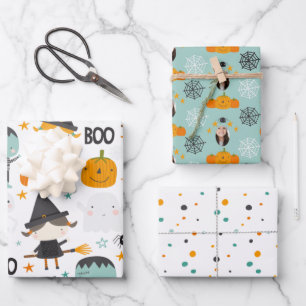 Feuille De Papier Cadeau Jolie sorcière et citrouille personnalisé