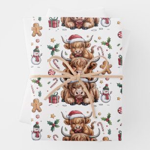Feuille De Papier Cadeau Jolie vache des Highlands Noël Xmas Cosy Hiver