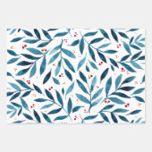 Feuille De Papier Cadeau Jolies branches d'aquarelle - turquoise et rouge (Devant 2)