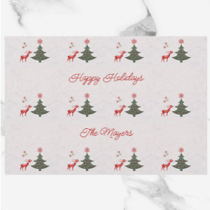 Feuille De Papier Cadeau Jolies fêtes Arbre de Noël & Rennes rouges
