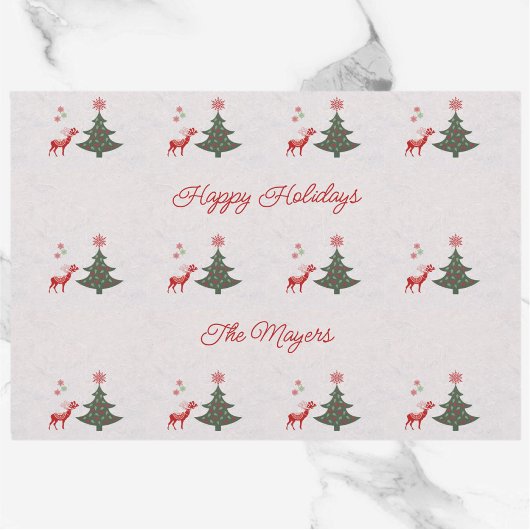 Feuille De Papier Cadeau Jolies fêtes Arbre de Noël & Rennes rouges