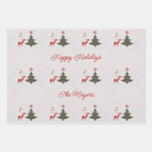 Feuille De Papier Cadeau Jolies fêtes Arbre de Noël & Rennes rouges (Devant 3)