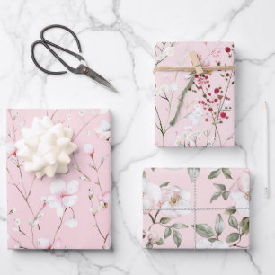 Feuille De Papier Cadeau Jolies Fleurs Blanches Roses