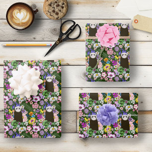 Feuille De Papier Cadeau Jolies fleurs sauvages de furet sableux en bois ve