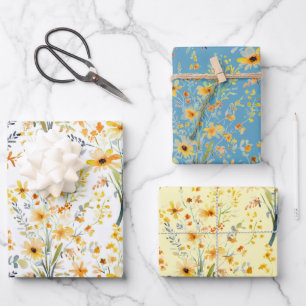 Feuille De Papier Cadeau Jolies fleurs sauvages jaunes de printemps