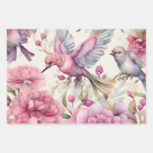 Feuille De Papier Cadeau Jolies oeillets roses Beau Oiseau rose violet (Devant)