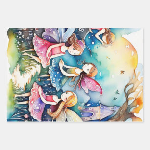 Feuille De Papier Cadeau Jolies petites fées sur le terrain Carte