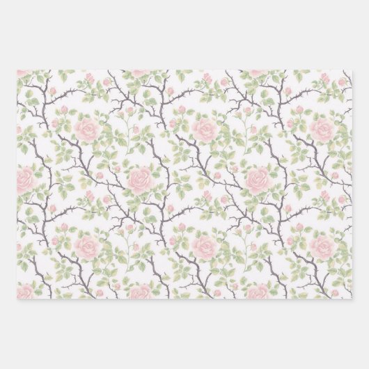 Feuille De Papier Cadeau Jolies Roses Fleurs Roses Blanches Mariage (Devant 2)