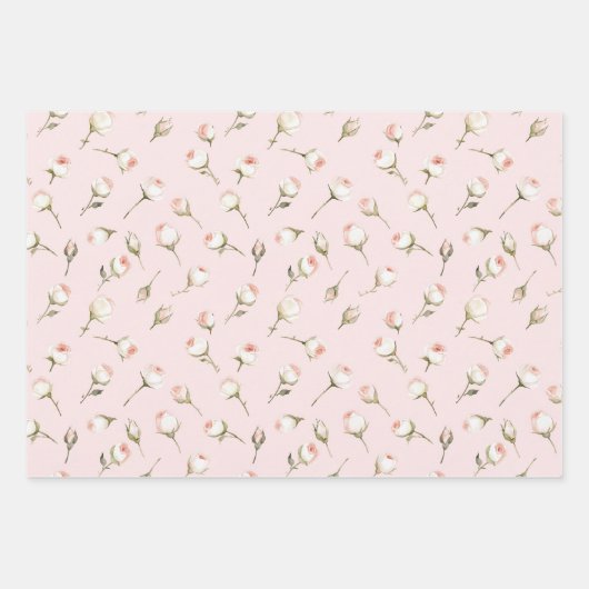 Feuille De Papier Cadeau Jolies Roses Fleurs Roses Blanches Mariage (Devant)