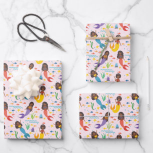 Feuille De Papier Cadeau Jolies sirènes afro-américaines Vagues Étoile de m