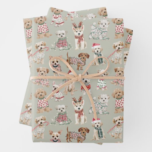 Feuille De Papier Cadeau Jolis chiens de Noël (En situation)
