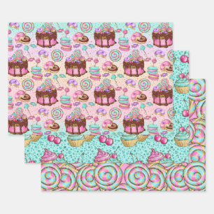 Feuille De Papier Cadeau Jolis desserts rose menthe Cupcakes Beignets